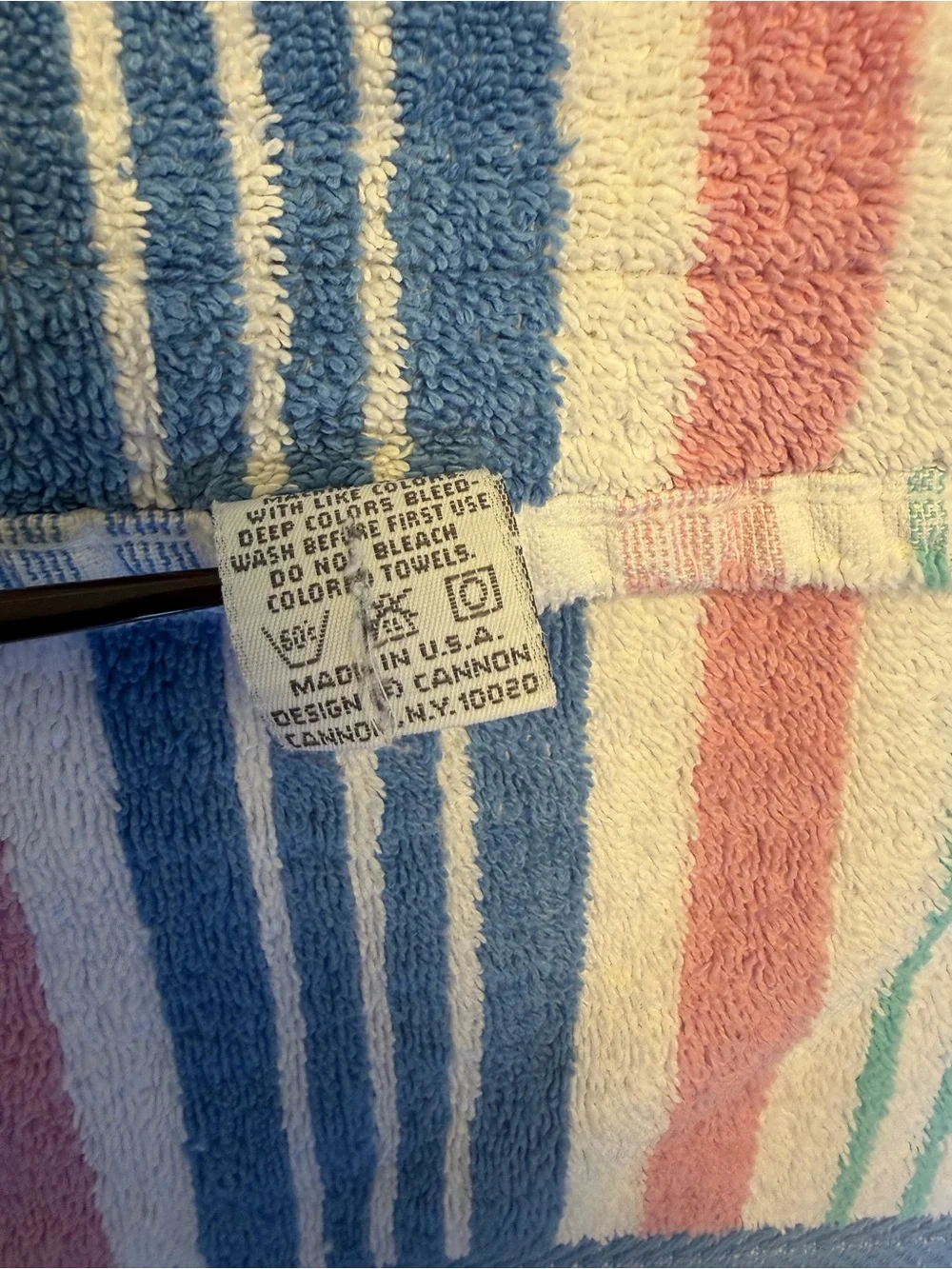 Vintage Striped Terry Bath Towels Set 2 Cannon Multicolor Blue Pink Green